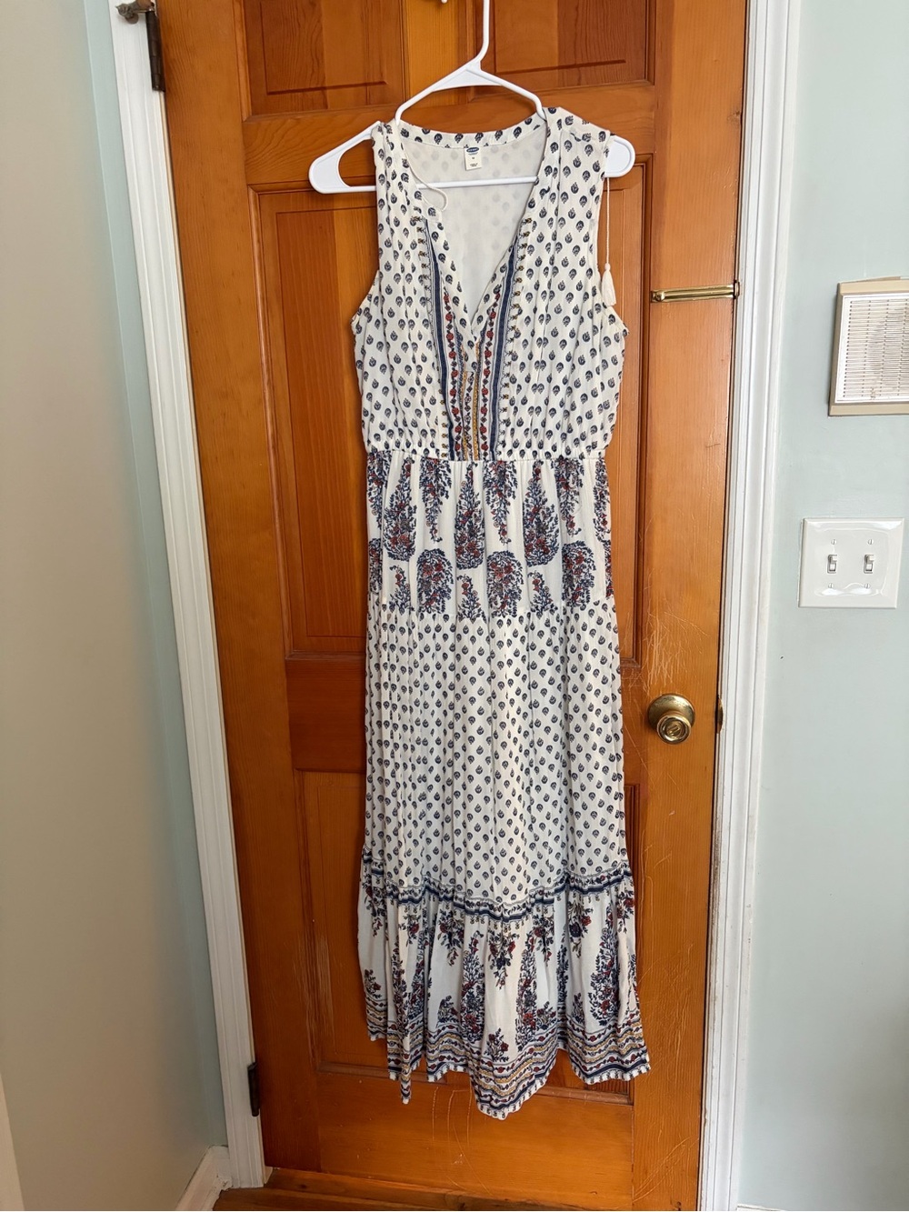 Old Navy White Maxi Dress with Blue Floral Print